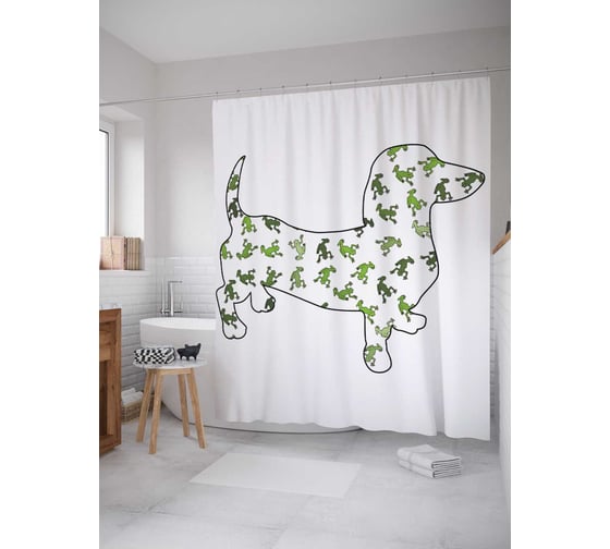 Штора (занавеска) для ванной JoyArty "Собачьи лягушки" из сатена, 180х200 см с крючками, sc_4663 1