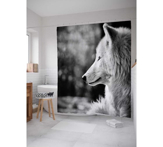 Штора (занавеска) для ванной JoyArty "Монохромная лиса" из сатена, 180х200 см с крючками, sc_38172 1