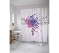 Штора (занавеска) для ванной JoyArty "Стрекоза в кляксах" из сатена, 180х200 см с крючками, sc_35205
