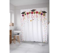 Штора (занавеска) для ванной JoyArty "Поздравление с выпуском" из сатена, 180х200 см с крючками, sc_4504