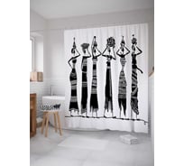 Штора (занавеска) для ванной JoyArty "Монохромные африканки" из сатена, 180х200 см с крючками, sc_36762