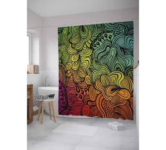 Штора (занавеска) для ванной JoyArty "Абстрактный арт" из сатена, 180х200 см с крючками, sc_33074 1