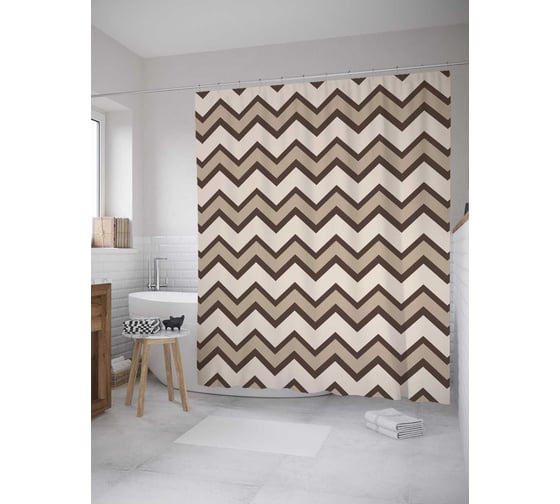 Штора (занавеска) для ванной JoyArty "Монотонные зигзаги" из сатена, 180х200 см с крючками, sc_33537 1