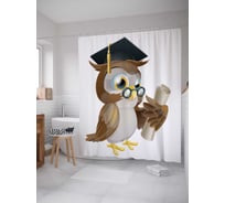 Штора (занавеска) для ванной JoyArty "Мудрая сова в очках" из сатена, 180х200 см с крючками, sc_4510