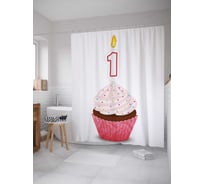 Штора (занавеска) для ванной JoyArty "Свечка на кексе" из сатена, 180х200 см с крючками, sc_35013