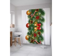 Штора (занавеска) для ванной JoyArty "Новогодняя ветка" из сатена, 180х200 см с крючками, sc_37065