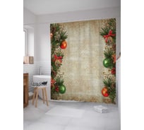 Штора (занавеска) для ванной JoyArty "Новогодняя ёлка винтаж" из сатена, 180х200 см с крючками, sc_37059