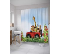 Штора (занавеска) для ванной JoyArty "Путешествие зверей" из сатена, 180х200 см с крючками, sc_36563