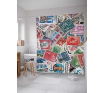 Штора (занавеска) для ванной JoyArty "Почтовые марки" из сатена, 180х200 см с крючками, sc_4630