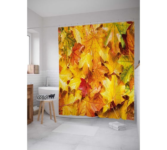 Штора (занавеска) для ванной JoyArty "Ковер кленовых листьев" из сатена, 180х200 см с крючками, sc_37693 1