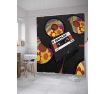 Штора (занавеска) для ванной JoyArty "Кассета и винил" из сатена, 180х200 см с крючками, sc_33660