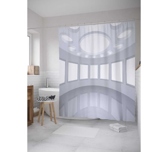 Штора (занавеска) для ванной JoyArty "Круглая веранда" из сатена, 180х200 см с крючками, sc_34829 1
