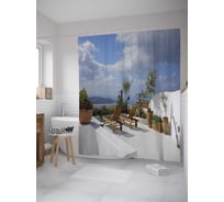 Штора (занавеска) для ванной JoyArty "Благоустроенная терраса у моря" из сатена, 180х200 см с крючками, sc_34965