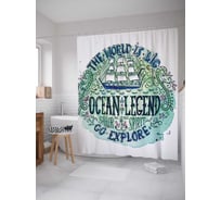 Штора (занавеска) для ванной JoyArty "Мир большой иди исследуй" из сатена, 180х200 см с крючками, sc_5474