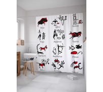 Штора (занавеска) для ванной JoyArty "Астрология с животными" из сатена, 180х200 см с крючками, sc_33733