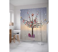 Штора (занавеска) для ванной JoyArty "Украшенное дерево" из сатена, 180х200 см с крючками, sc_5529