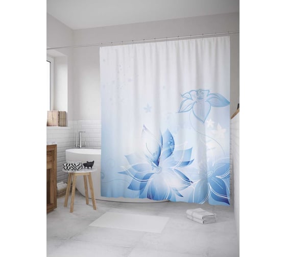Штора (занавеска) для ванной JoyArty "Линейное цветение" из сатена, 180х200 см с крючками, sc_33965 1