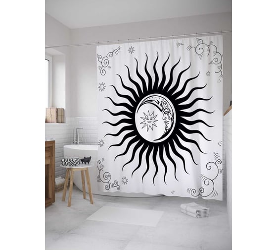 Штора (занавеска) для ванной JoyArty "Астрономическое единение" из сатена, 180х200 см с крючками, sc_35686 1