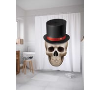 Штора (занавеска) для ванной JoyArty "Череп в цилиндре" из сатена, 180х200 см с крючками, sc_3825