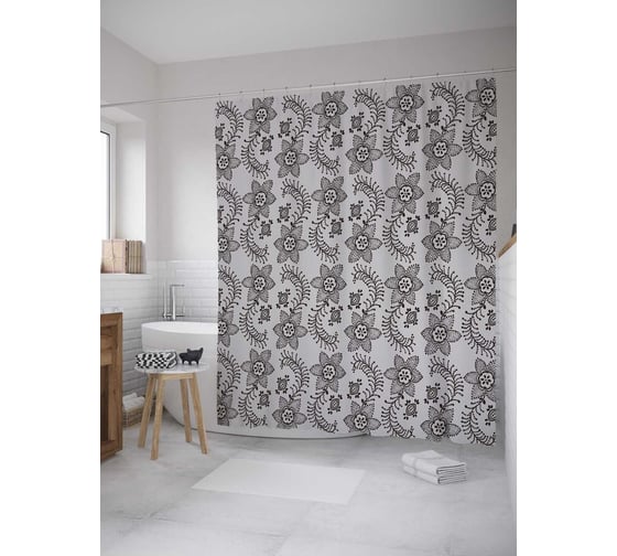 Штора (занавеска) для ванной JoyArty "Точечные цветы" из сатена, 180х200 см с крючками, sc_35267 1