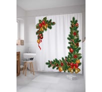 Штора (занавеска) для ванной JoyArty "Угловое рождественское оформление" из сатена, 180х200 см с крючками, sc_37060