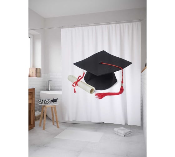 Штора (занавеска) для ванной JoyArty "Оксфордская шапочка" из сатена, 180х200 см с крючками, sc_4498 1