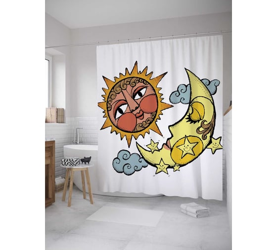Штора (занавеска) для ванной JoyArty "Астрономические соседи" из сатена, 180х200 см с крючками, sc_35670 1
