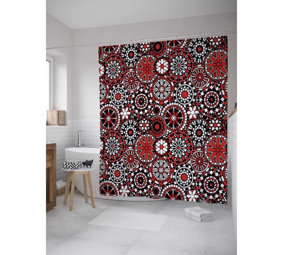 Штора (занавеска) для ванной JoyArty "Круглые орнаменты" из сатена, 180х200 см с крючками, sc_36112 1