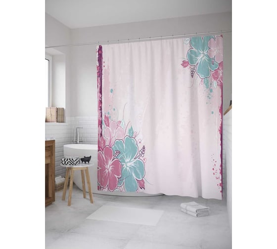 Штора (занавеска) для ванной JoyArty "Цветы с тычинками" из сатена, 180х200 см с крючками, sc_35998 1