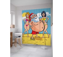 Штора (занавеска) для ванной JoyArty "Санта с пляжницами" из сатена, 180х200 см с крючками, sc_5747