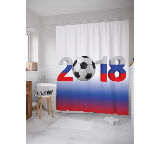 Штора (занавеска) для ванной JoyArty "Футбол 2018" из сатена, 180х200 см sc_378900 1