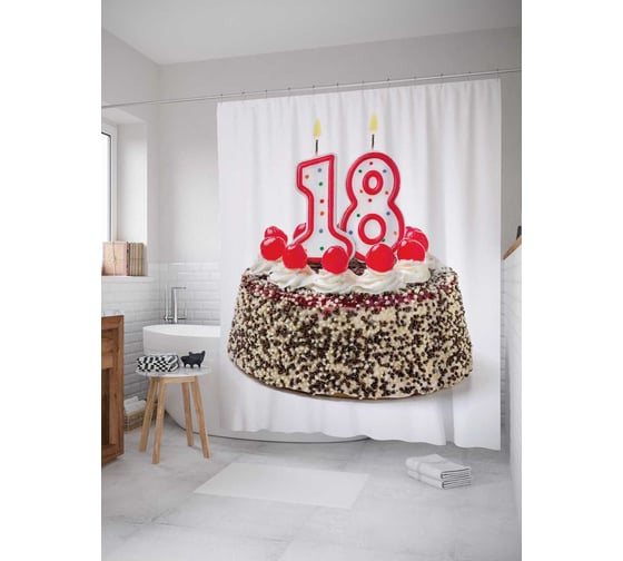 Штора (занавеска) для ванной JoyArty "Ореховый торт на совершеннолетие" из сатена, 180х200 см с крючками, sc_33340 1