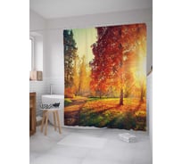 Штора (занавеска) для ванной JoyArty "Сквозь осеннюю листву" из сатена, 180х200 см с крючками, sc_37697