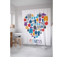 Штора (занавеска) для ванной JoyArty "Сердце фитнеса" из сатена, 180х200 см с крючками, sc_36987