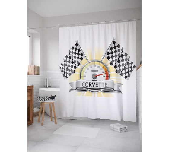 Штора (занавеска) для ванной JoyArty "Гоночный корвет" из сатена, 180х200 см с крючками, sc_3965 1
