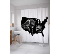 Штора (занавеска) для ванной JoyArty "Медведь на карте" из сатена, 180х200 см с крючками, sc_35728