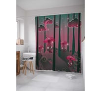 Штора (занавеска) для ванной JoyArty "Домики-грибы" из сатена, 180х200 см с крючками, sc_36847