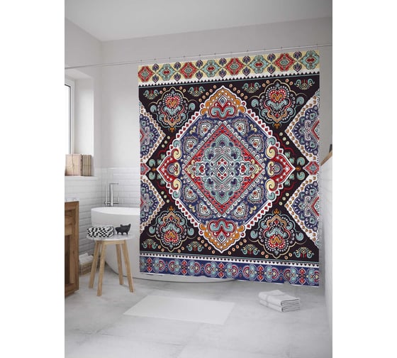 Штора (занавеска) для ванной JoyArty "Орнаментальная часть" из сатена, 180х200 см с крючками, sc_33884 1