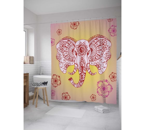 Штора (занавеска) для ванной JoyArty "Цветочный ганеша" из сатена, 180х200 см с крючками, sc_35367 1