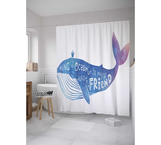 Штора (занавеска) для ванной JoyArty "Король океана" из сатена, 180х200 см с крючками, sc_34996 1