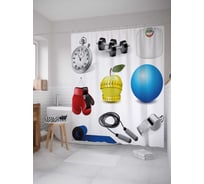 Штора (занавеска) для ванной JoyArty "Все для спорта" из сатена, 180х200 см с крючками, sc_36984