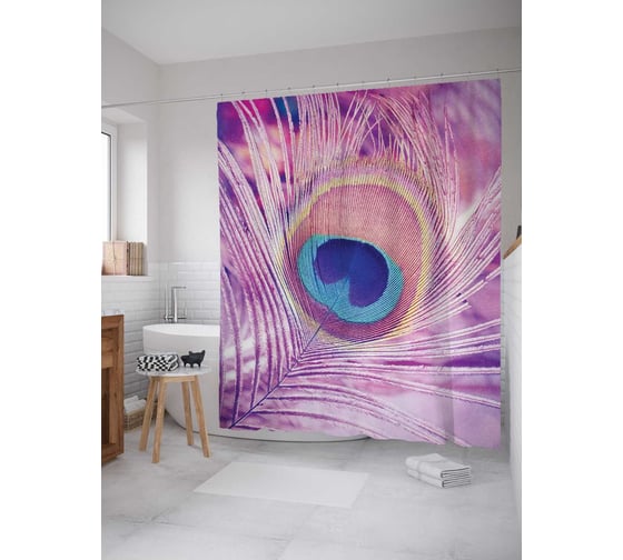 Штора (занавеска) для ванной JoyArty "Большое перо" из сатена, 180х200 см с крючками, sc_3986 1
