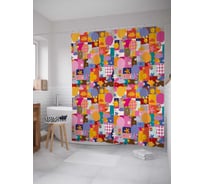 Штора (занавеска) для ванной JoyArty "Зверюшки пэчворк" из сатена, 180х200 см с крючками, sc_36544