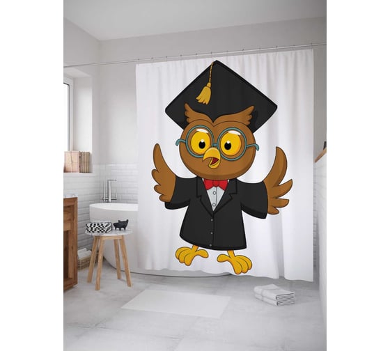 Штора (занавеска) для ванной JoyArty "Мудрая сова в бабочке" из сатена, 180х200 см с крючками, sc_4512 1