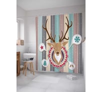 Штора (занавеска) для ванной JoyArty "Праздничный олень" из сатена, 180х200 см с крючками, sc_5710