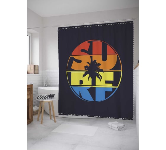 Штора (занавеска) для ванной JoyArty "Полосатый серф" из сатена, 180х200 см с крючками, sc_35999 1
