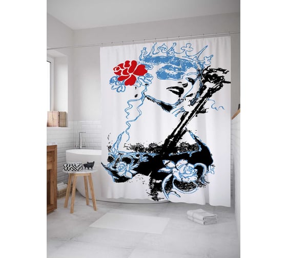 Штора (занавеска) для ванной JoyArty "Силуэт скрипачки" из сатена, 180х200 см с крючками, sc_33602 1