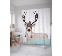Штора (занавеска) для ванной JoyArty "Шапка для оленя" из сатена, 180х200 см с крючками, sc_5473