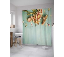 Штора (занавеска) для ванной JoyArty "Цветы на досках" из сатена, 180х200 см с крючками, sc_35865