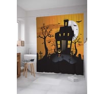 Штора (занавеска) для ванной JoyArty "Мрачный замок на фоне луны" из сатена, 180х200 см с крючками, sc_5850
